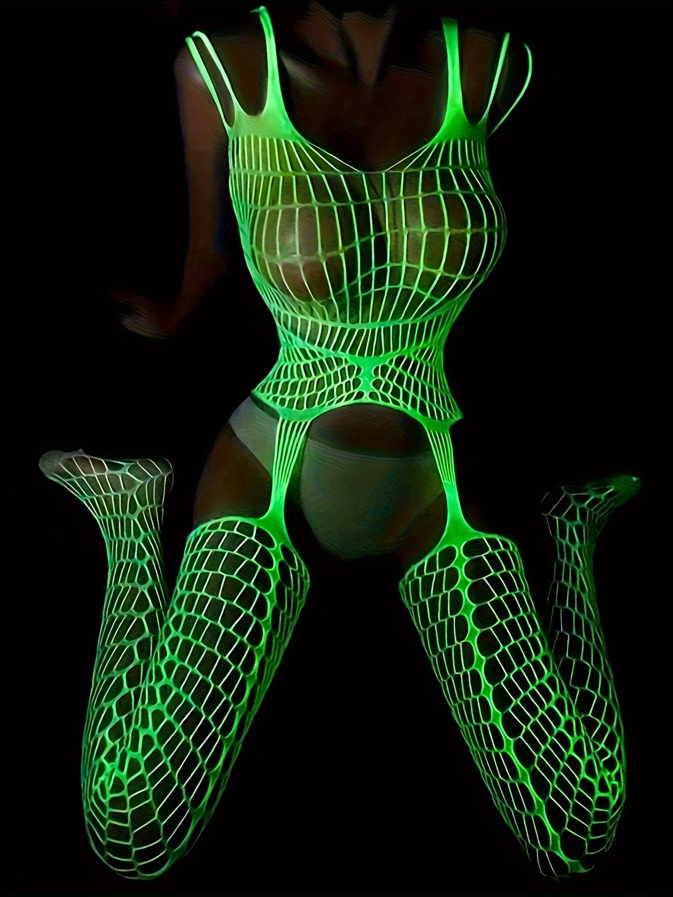 Hot Fishnet Luminous Bodystocking, Hollow Out Bodystocking, Women's Sexy Lingerie & Underwear