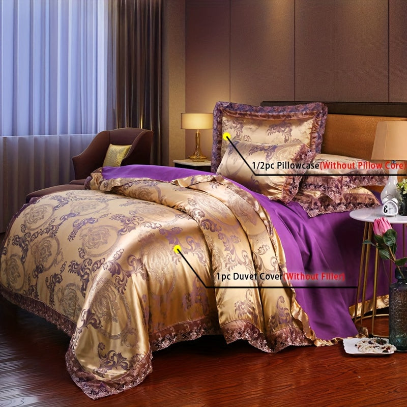2/3pcs Quilt Cover Set, Luxurious Lace and Jacquard Satin Bedding Set, Comfortable and Smooth Quilt Cover, Suitable for Bedroom, Guest Room (1 * Quilt Cover + 1/2 * Pillowcase, No Core)