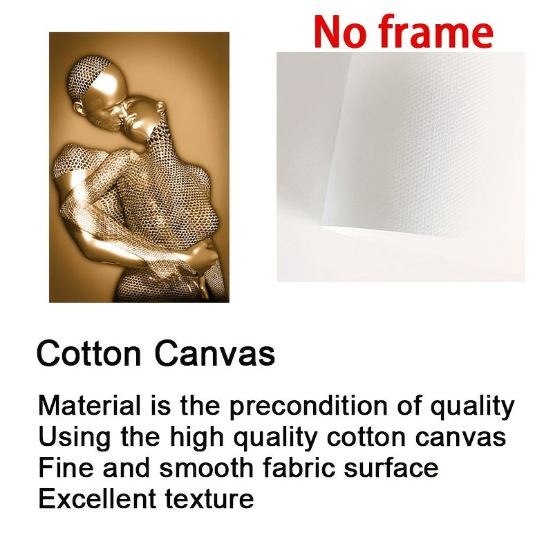 Romantic Golden Embrace Wall Art Poster, 30.48x45.72 cm - Frameless, Perfect for Bedroom, Living Room, Dining Area, and Bathroom Decor