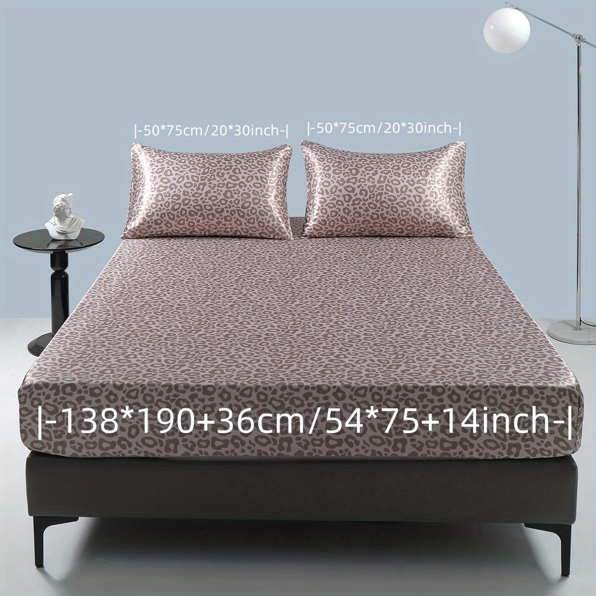 Luxurious Leopard Print Satin Sheet Set - Soft, Breathable, and Hypoallergenic for Comfortable Sleeping in Home, Dorm, and Guest Room - Includes 1 Mat and 2 Pillowcases, Easy Care and Machine Washable (Core Not Included)3pcs