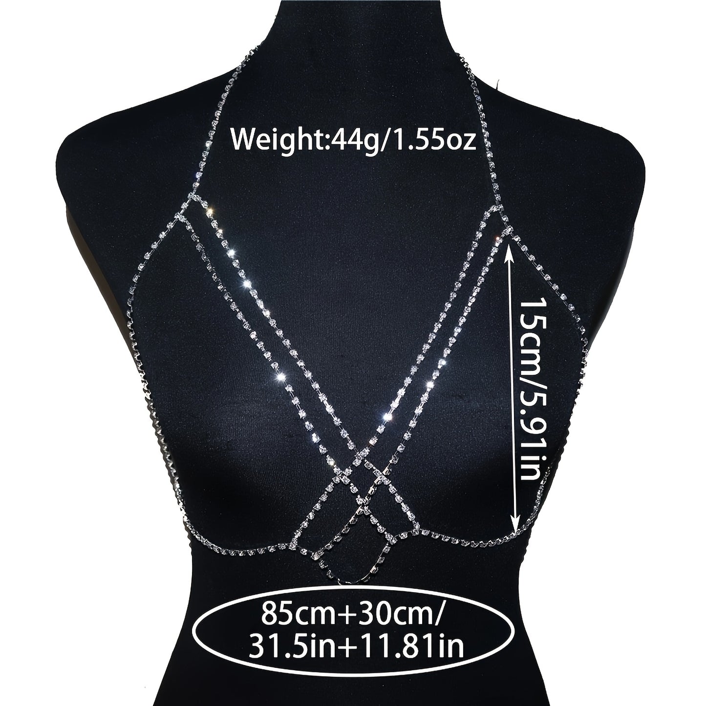 Multi-Layered Artificial Crystal Body Chain, Boho Sexy Cross Chest Jewelry, Romantic Nightclub Party Accessory, for Valentine'S Day & Special Occasions