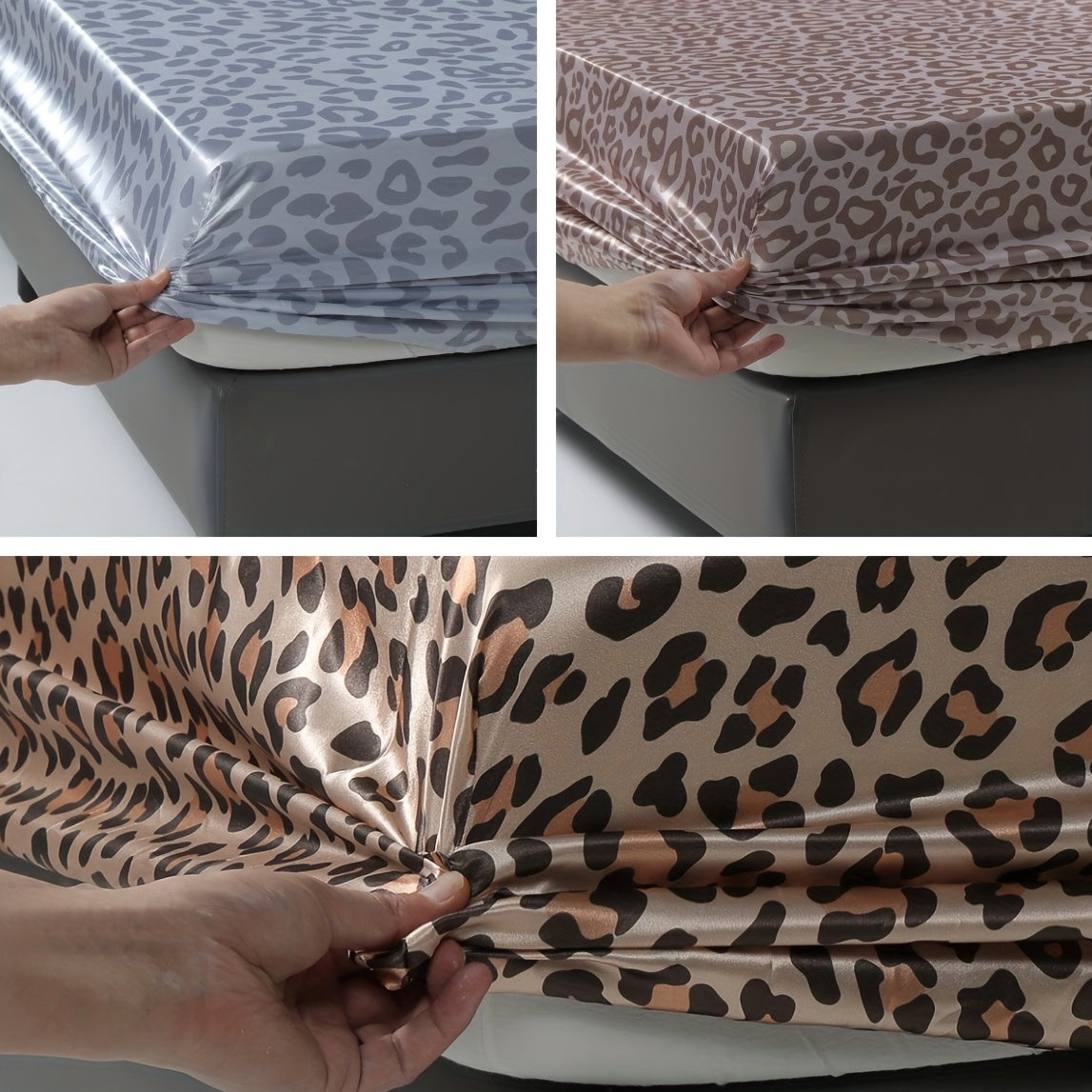 Luxurious Leopard Print Satin Sheet Set - Soft, Breathable, and Hypoallergenic for Comfortable Sleeping in Home, Dorm, and Guest Room - Includes 1 Mat and 2 Pillowcases, Easy Care and Machine Washable (Core Not Included)3pcs