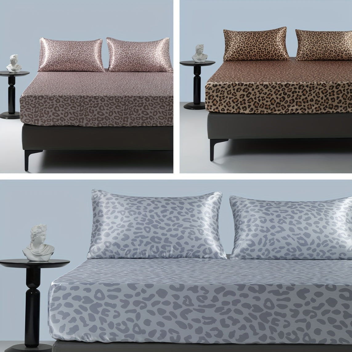 Luxurious Leopard Print Satin Sheet Set - Soft, Breathable, and Hypoallergenic for Comfortable Sleeping in Home, Dorm, and Guest Room - Includes 1 Mat and 2 Pillowcases, Easy Care and Machine Washable (Core Not Included)3pcs