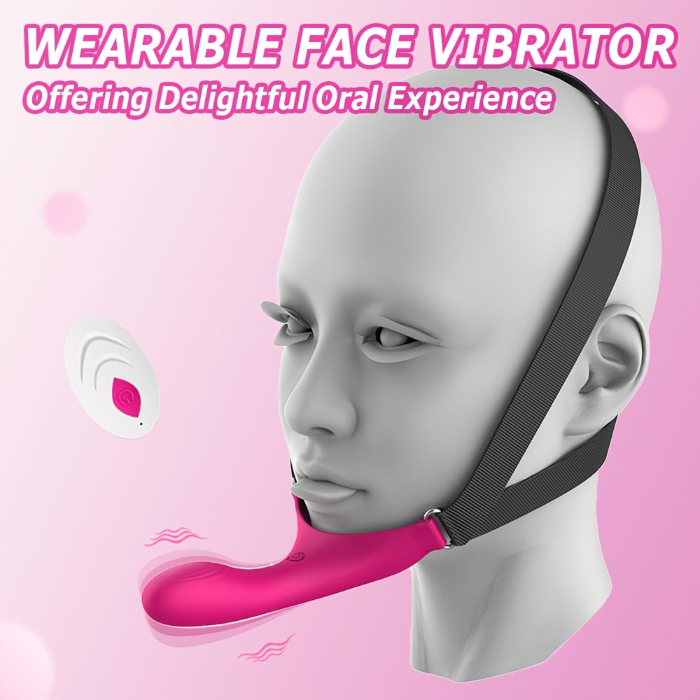 Rechargeable USB Powered Wearable Face Vibrator for Women, 10 Modes G-Spot Stimulation, Infrared Sensor Chin Harness Dildo with Lithium Battery for Couples