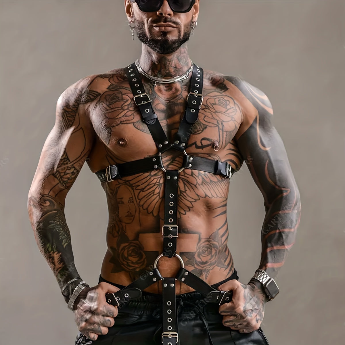 Men's Erotic Accessories Bondage Sexy Studded Vest Belt Fashion Body Vest Adjustable PU Leather Belt Suitable For Couples Dating Highlighting Pectoral Muscles