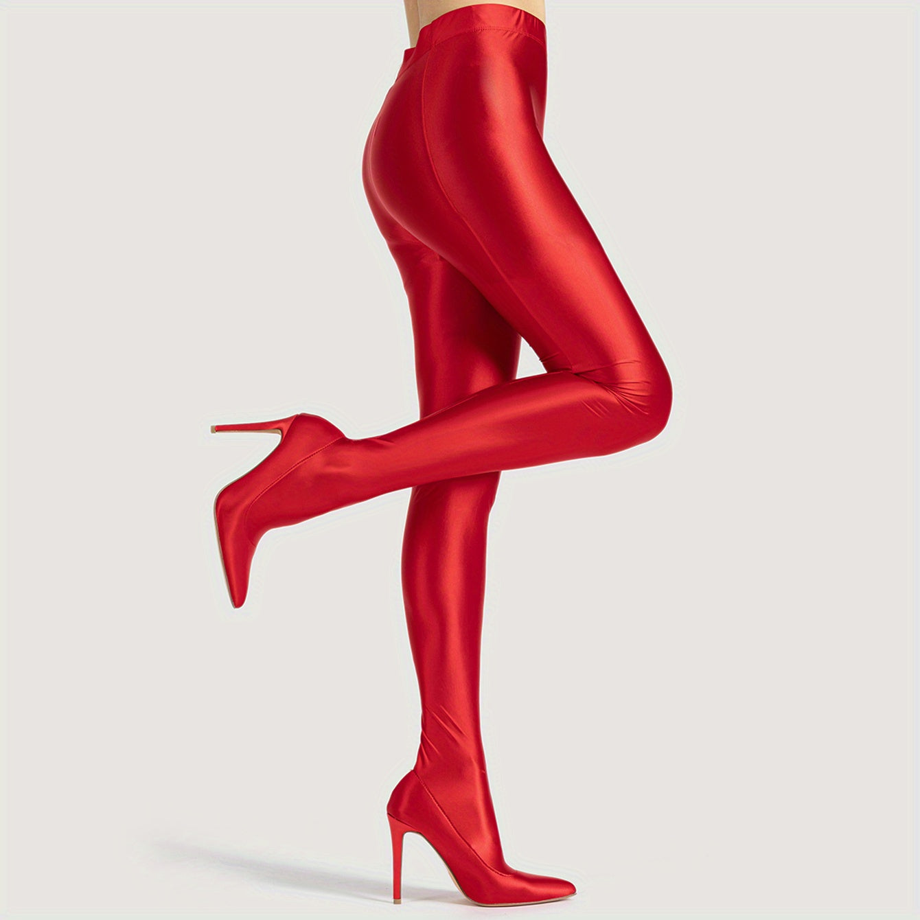 Women's Glossy Lycra Leggings Stiletto Booties, Comfy Pointed Toe Slip On Heels, Fashion Solid Color Boots