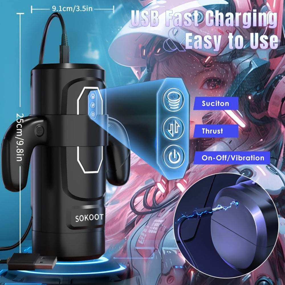 SOKOOT Electric Masturbator for Men - Silicone Vibration Masturbation Cup with 9 Vibrations, 6 Thrusting, 3 Sucking Modes, Heating, Auto Sucking, Detachable Handle, Penis Pump Pocket Girth Wrap, Intensifying Stamina Train