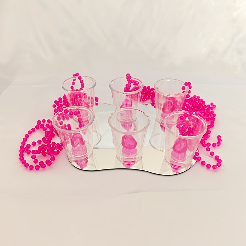 6-Pack Pink Beaded Necklaces with Party Shot Glasses - Plastic Cup Decorations for Bridal Shower, Bachelor Party, Wedding, Baptism, Tailgating | Theme: Carnivals | No Electricity Needed | Ideal for Christmas, Halloween, Hanuk