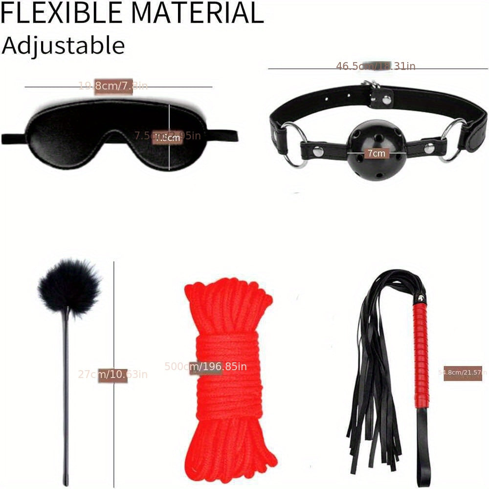 11pcs BDSM Bondage Adult Play Bondage Gag Blindfold Spanking Paddle Safe Bed BDSM Kit Cuffs Nipple Clamps Whip Ball Gag Rope Role Play Sex Toy For Women Couple (Black)