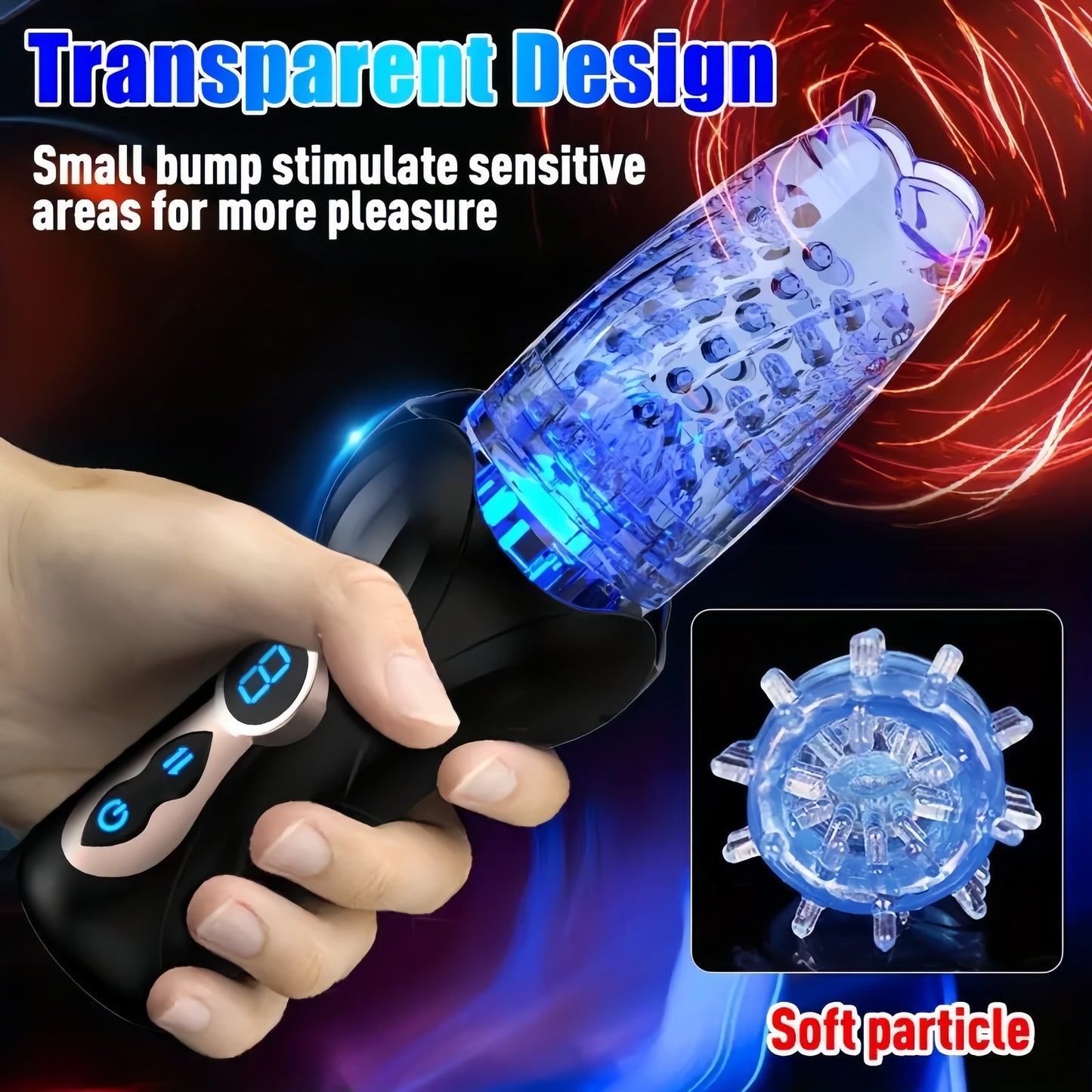 Automatic Male Masturbator - Adult Toy, 9 Thrusts & 9 Rotating Modes, LED Display Durable Silicone Cup for Stimulation, Transparent Design, with 650mAh Rechargeable Lithium Battery, Battery Po