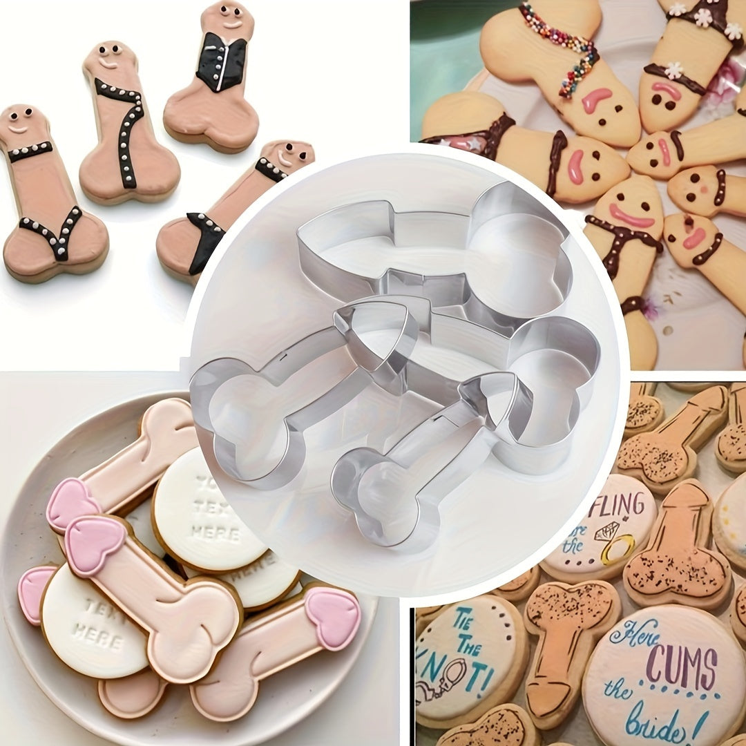 3pcs Stainless Steel Biscuit Mold Set - Funny Tintin Shapes for Cookies & Candies, Perfect for Valentine's Day Baking