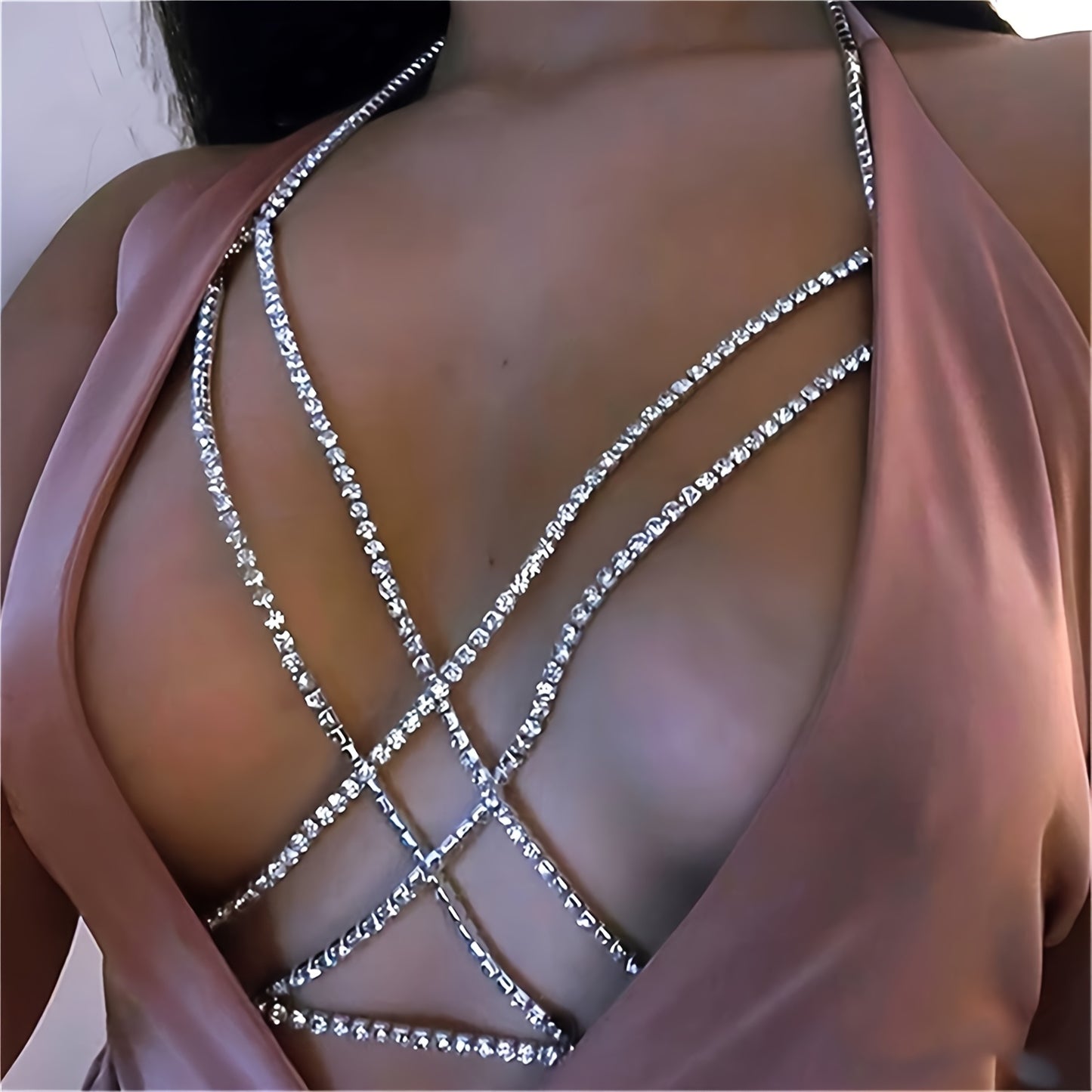 Multi-Layered Artificial Crystal Body Chain, Boho Sexy Cross Chest Jewelry, Romantic Nightclub Party Accessory, for Valentine'S Day & Special Occasions