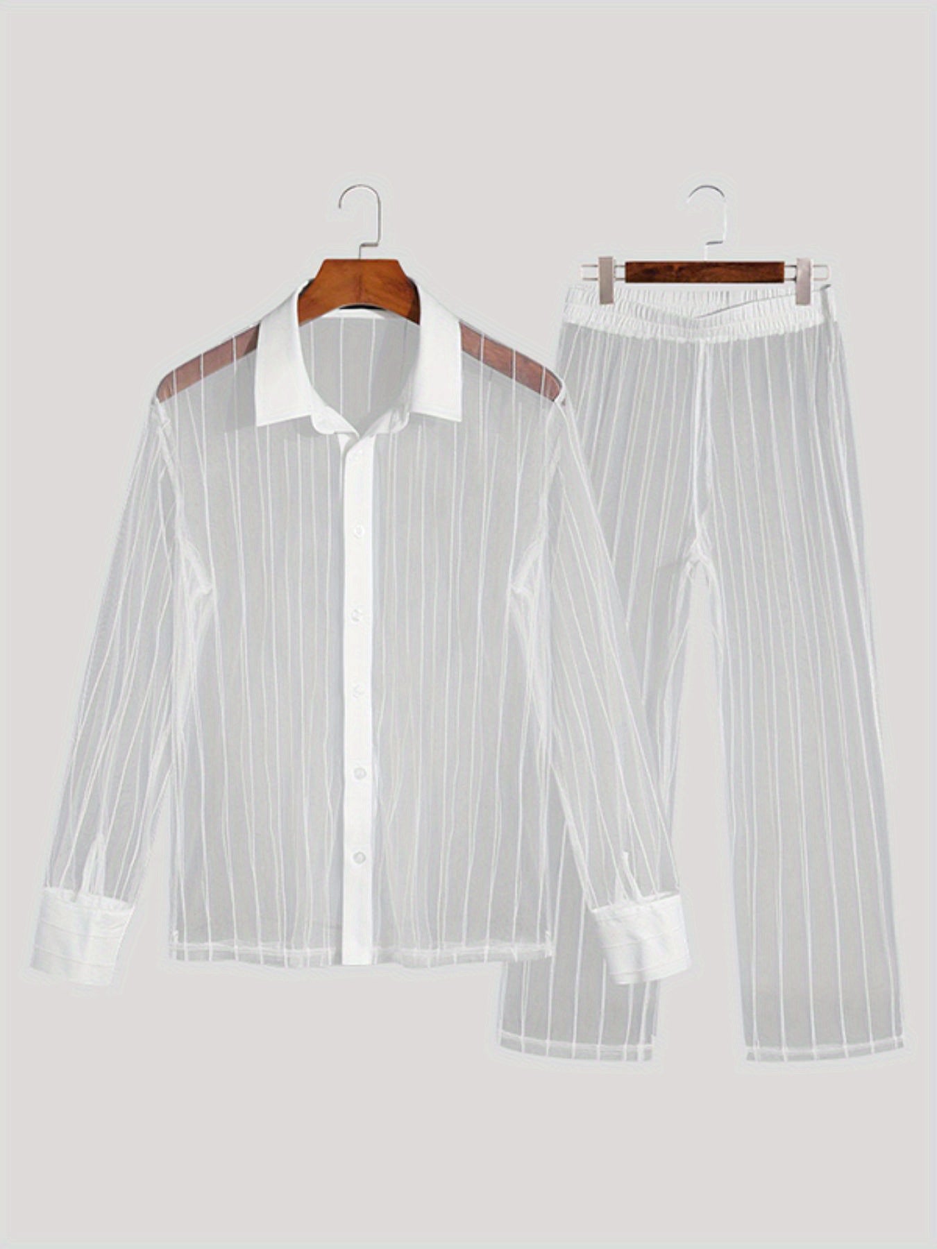 Men's Sexy Sheer Mesh 2pcs Set: Long Sleeve Shirt & Pants - Breathable, Stretch Fabric for Nightclub Wear