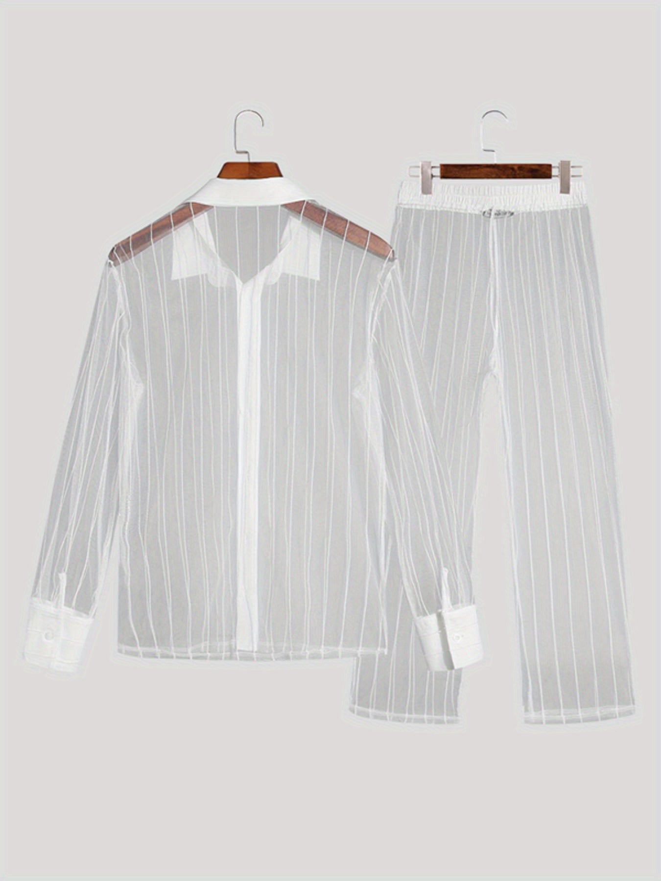 Men's Sexy Sheer Mesh 2pcs Set: Long Sleeve Shirt & Pants - Breathable, Stretch Fabric for Nightclub Wear