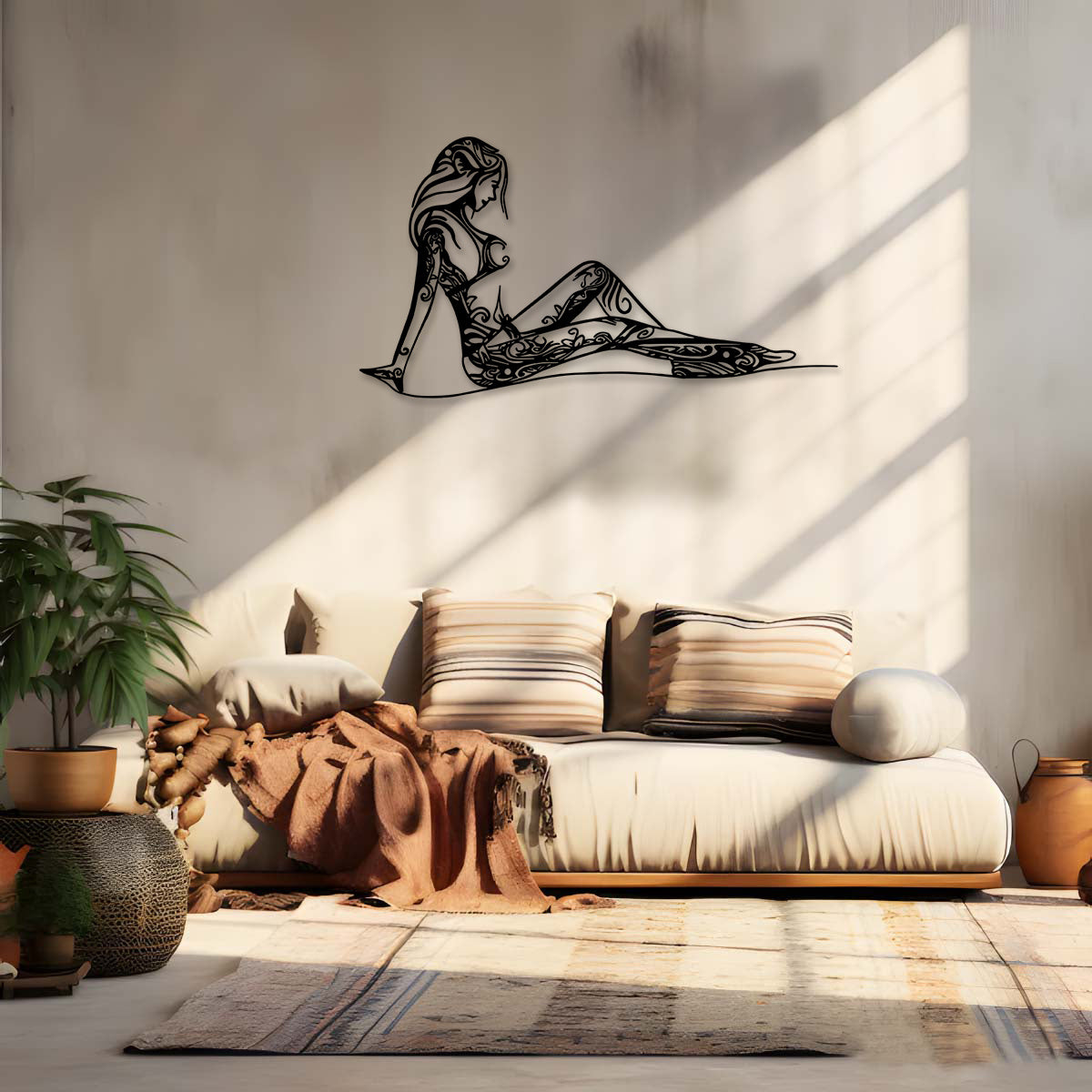 Elegant Metal Line Woman Sculpture - 30.0cm Outdoor Garden & Patio Decor, Indoor Wall Art for Living Room and Balcony, Perfect for Holidays