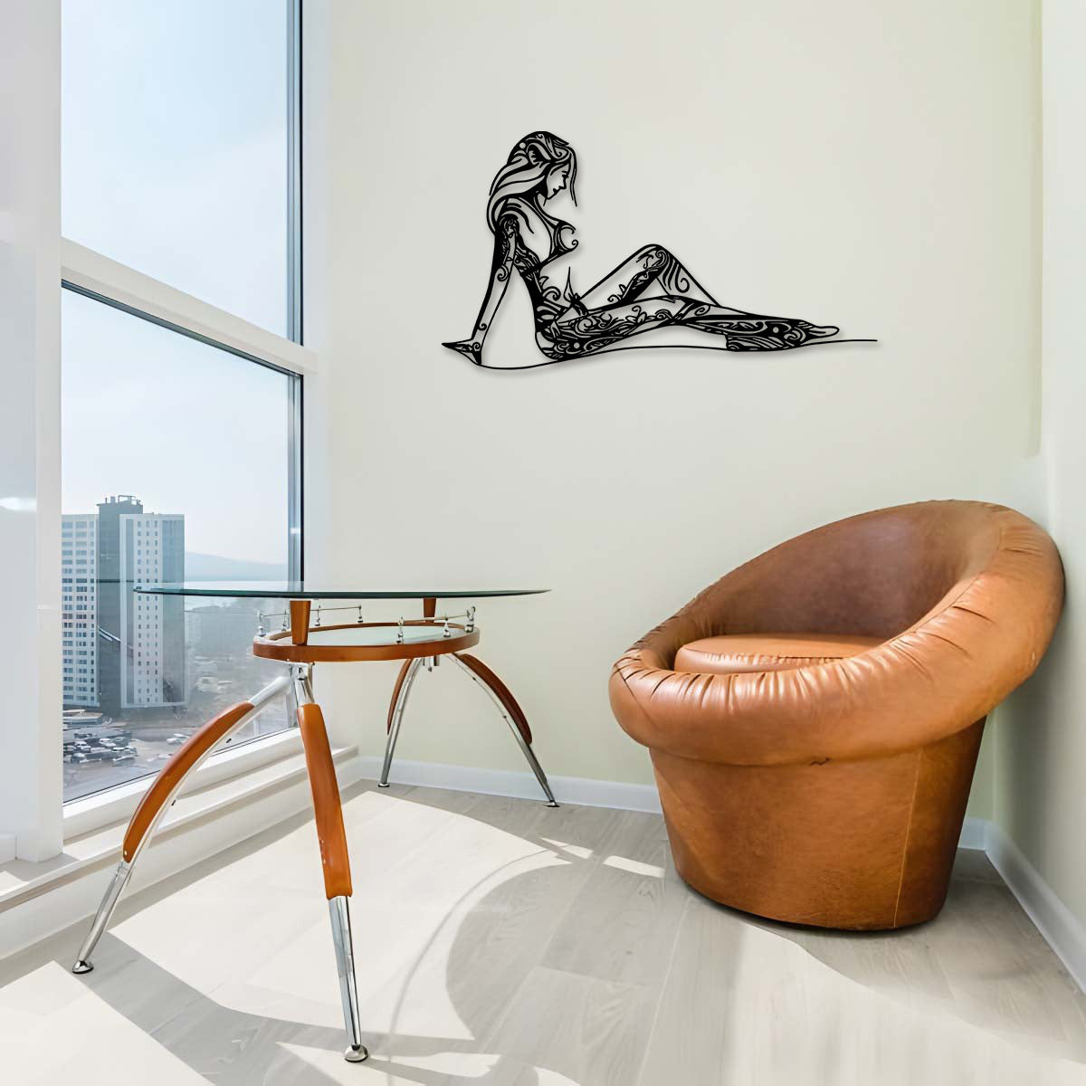 Elegant Metal Line Woman Sculpture - 30.0cm Outdoor Garden & Patio Decor, Indoor Wall Art for Living Room and Balcony, Perfect for Holidays