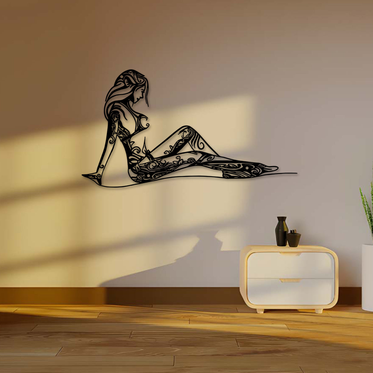 Elegant Metal Line Woman Sculpture - 30.0cm Outdoor Garden & Patio Decor, Indoor Wall Art for Living Room and Balcony, Perfect for Holidays