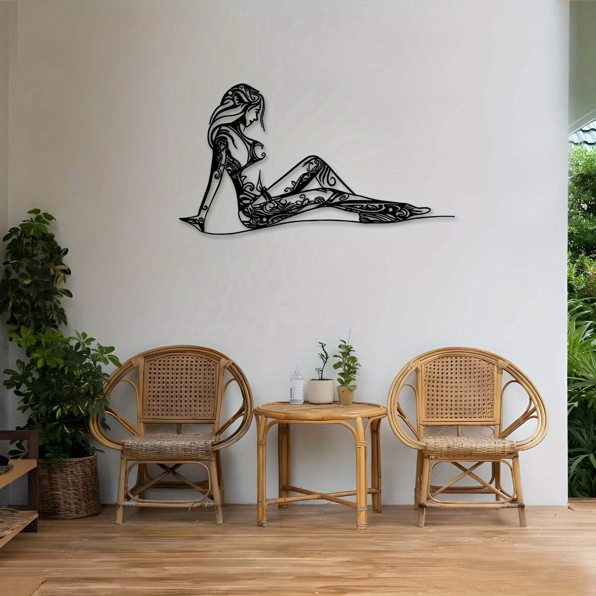 Elegant Metal Line Woman Sculpture - 30.0cm Outdoor Garden & Patio Decor, Indoor Wall Art for Living Room and Balcony, Perfect for Holidays