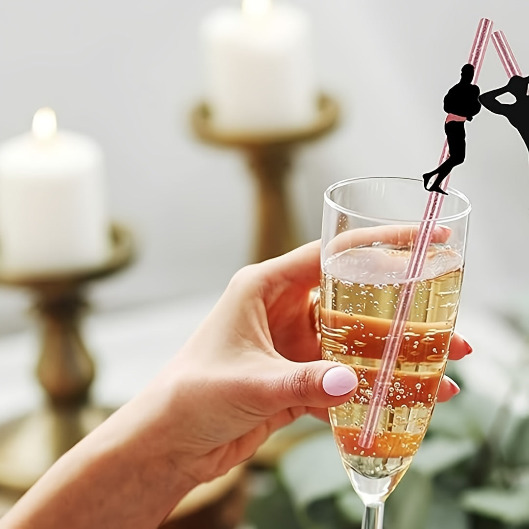 6pcs Glitter Novelty Party Straws for Adults - Reusable, Paper, Pre-Assembled - Ideal for Bachelorette, Birthday Celebrations & New Year Festivities - No Electricity Or Batteries Required