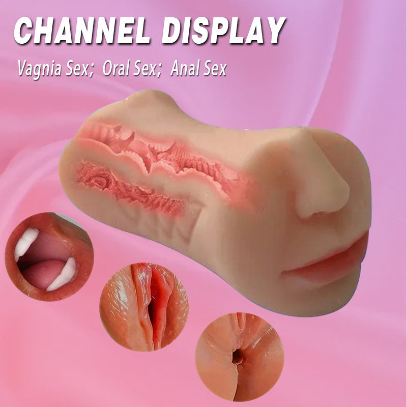 1pc Realistic 3-in-1 Silicone 3D Male Masturbator, Vagina, Oral & Anal Adult Sex Toy, Soft Textured Handheld Physical Doll for Men, No Battery Needed