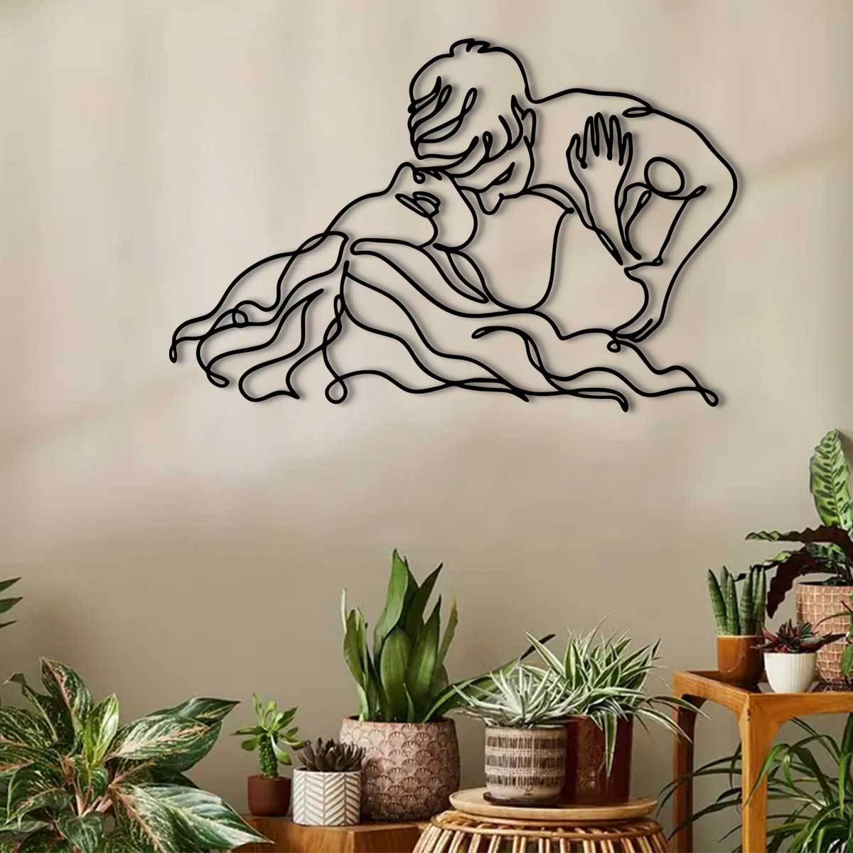 1pc, Metal Couple Mural Decoration, Suitable for Living Room, Courtyard, Balcony, Indoor Home Wall Decoration, 30.0 cm Size