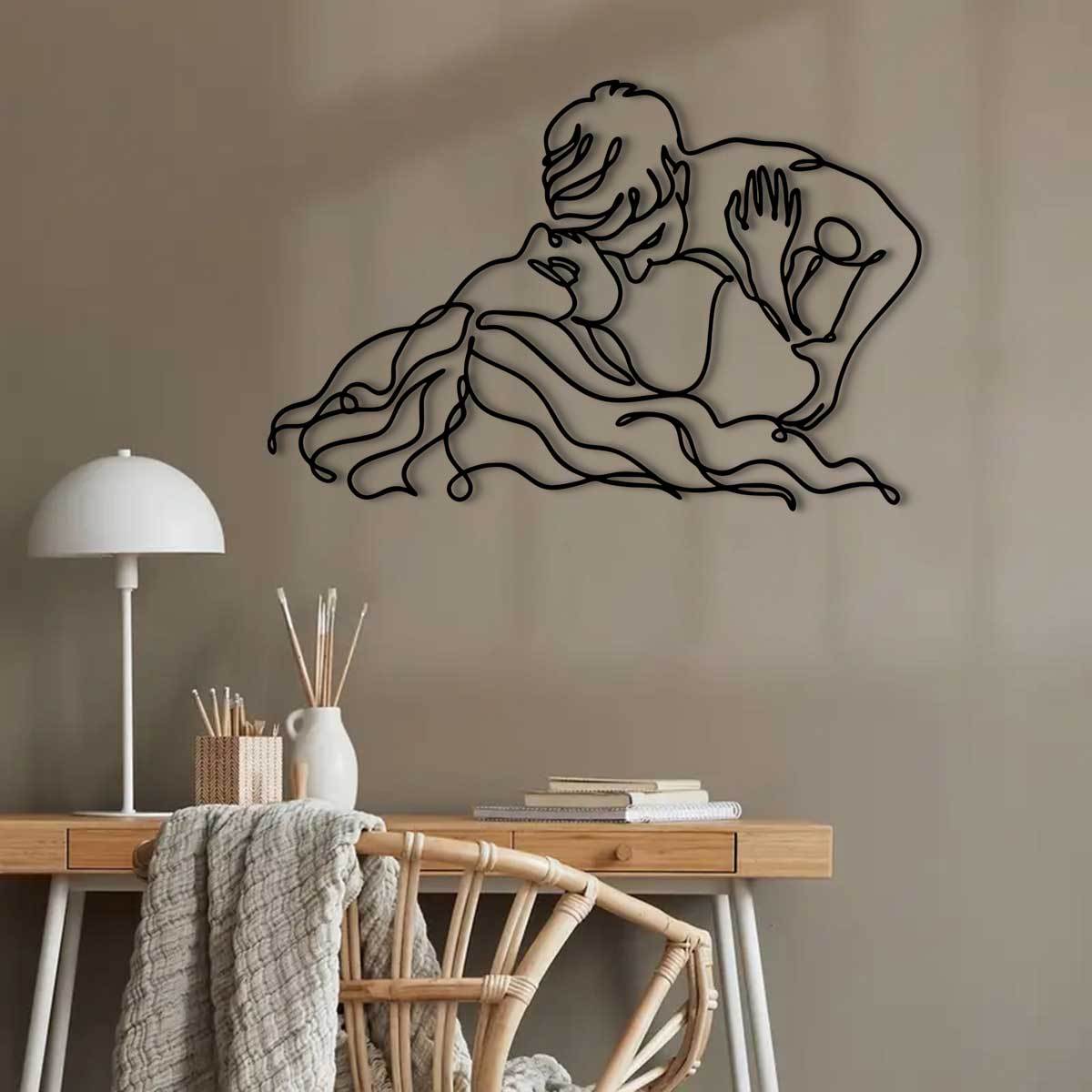 1pc, Metal Couple Mural Decoration, Suitable for Living Room, Courtyard, Balcony, Indoor Home Wall Decoration, 30.0 cm Size