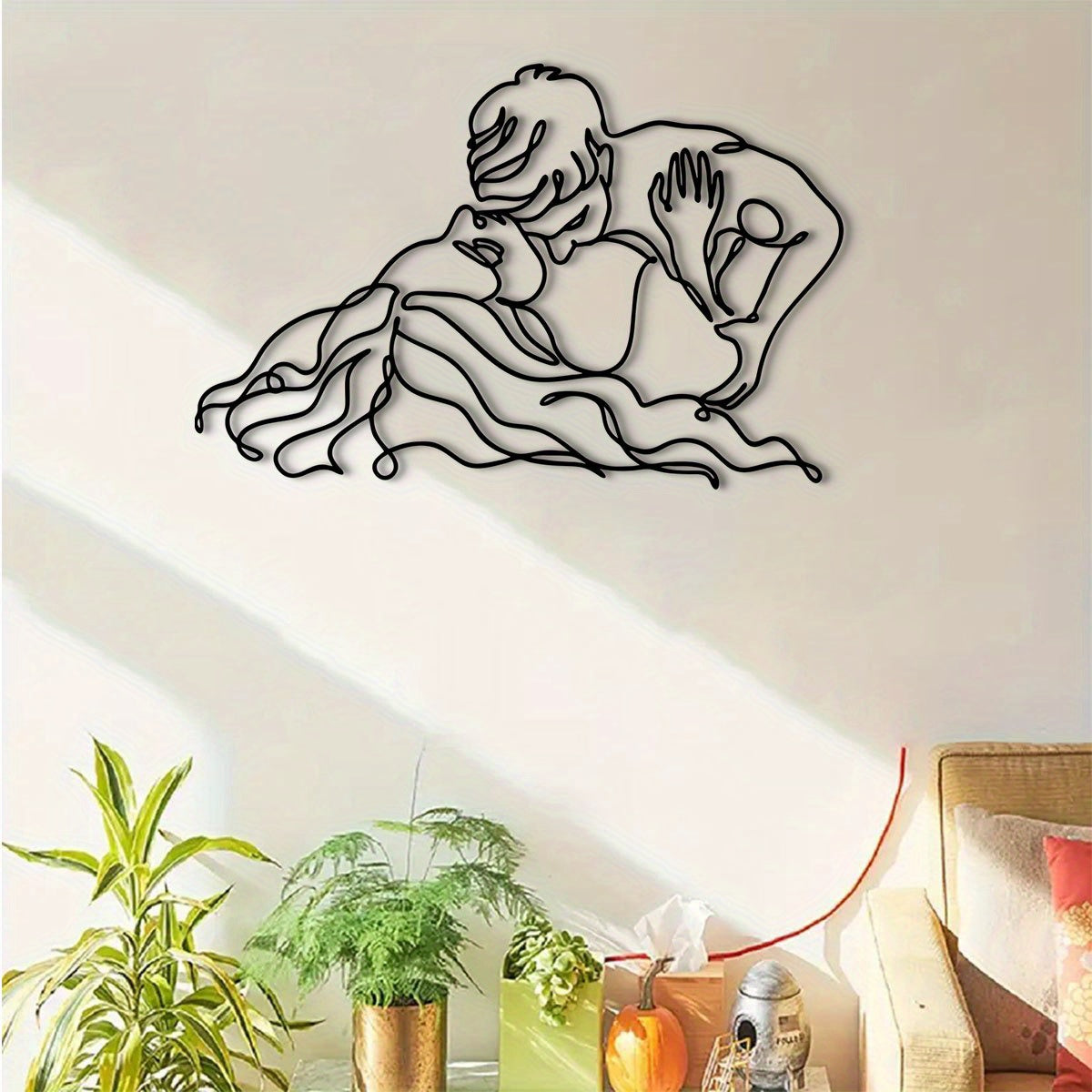 1pc, Metal Couple Mural Decoration, Suitable for Living Room, Courtyard, Balcony, Indoor Home Wall Decoration, 30.0 cm Size
