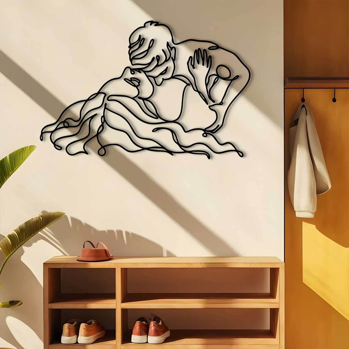 1pc, Metal Couple Mural Decoration, Suitable for Living Room, Courtyard, Balcony, Indoor Home Wall Decoration, 30.0 cm Size
