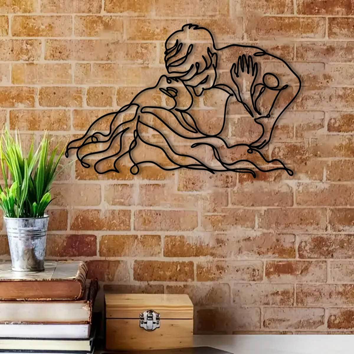 1pc, Metal Couple Mural Decoration, Suitable for Living Room, Courtyard, Balcony, Indoor Home Wall Decoration, 30.0 cm Size