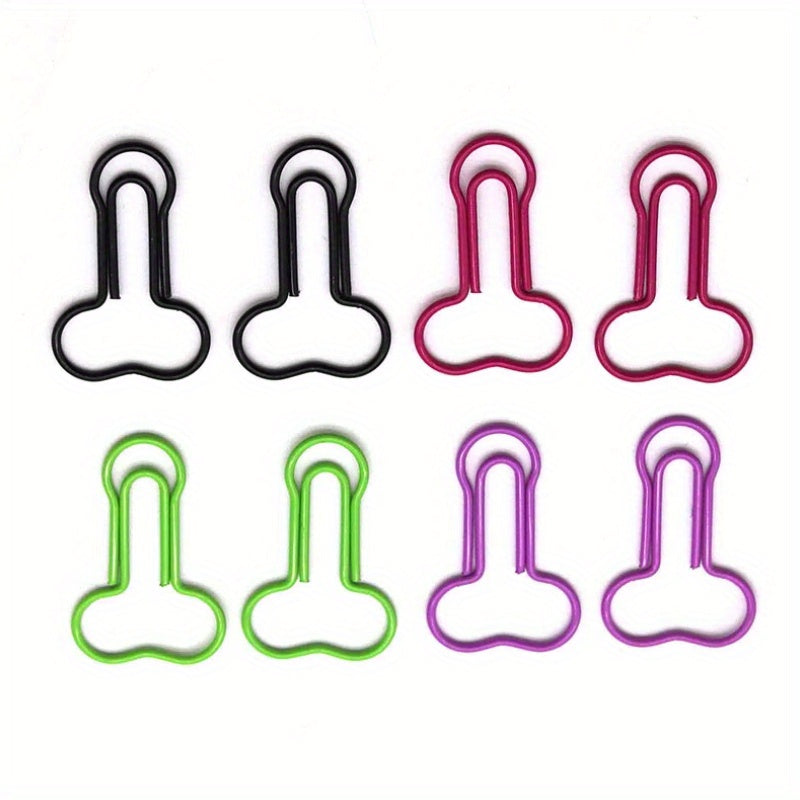 Fun & Colorful Penis-Shaped Paperclips - Cute Cartoon Design, Durable Metal, Perfect for Office & School Supplies