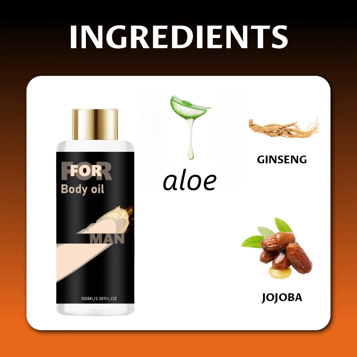 Men's Long-Lasting Moisturizing Body Oil - Safe & Gentle Formula with Ginseng, Aloe Vera, Glycerin - Ideal for Toys & Adult Play - Massage Enhancing