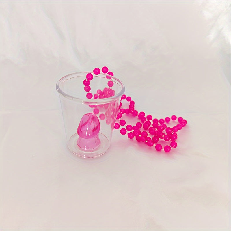 6-Pack Pink Beaded Necklaces with Party Shot Glasses - Plastic Cup Decorations for Bridal Shower, Bachelor Party, Wedding, Baptism, Tailgating | Theme: Carnivals | No Electricity Needed | Ideal for Christmas, Halloween, Hanuk