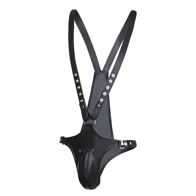 BDSM Men's Erotic Adult Tight Leather Chest Strap Men's Clothing Tight Package Bondage Clothes Penis Chastity Pants Leather Suspenders Pants