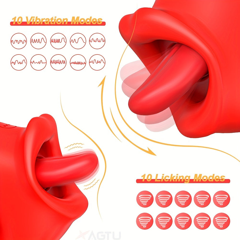 1pc ALWUP Silicone Dildo Vibrator with 10 Tongue Licking Modes - Rechargeable Lithium Battery Powered G Spot Stimulator, Anal Sex Toy for Couples, Clitoral Nipple Licker, Adult Sex Stimulator
