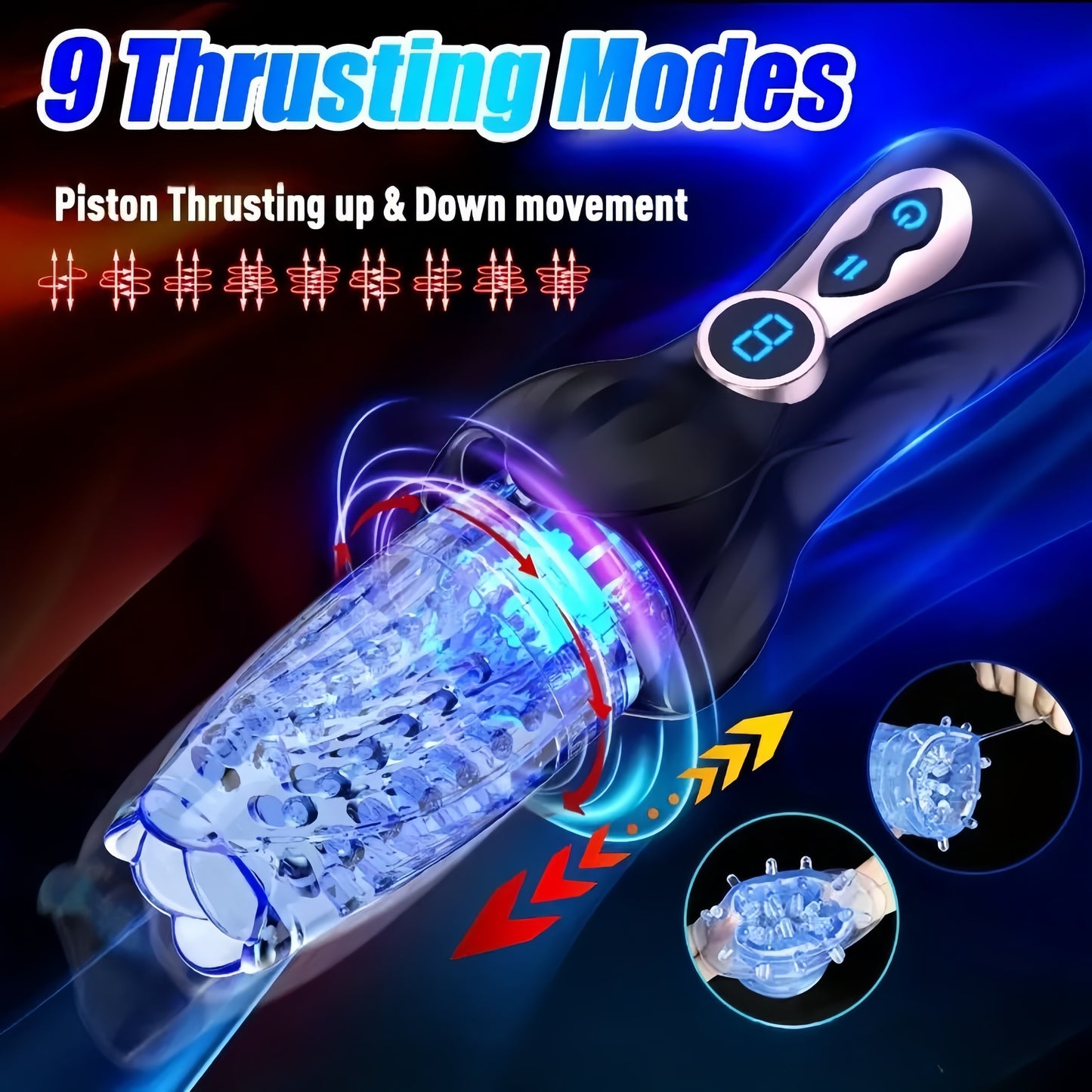Automatic Male Masturbator - Adult Toy, 9 Thrusts & 9 Rotating Modes, LED Display Durable Silicone Cup for Stimulation, Transparent Design, with 650mAh Rechargeable Lithium Battery, Battery Po
