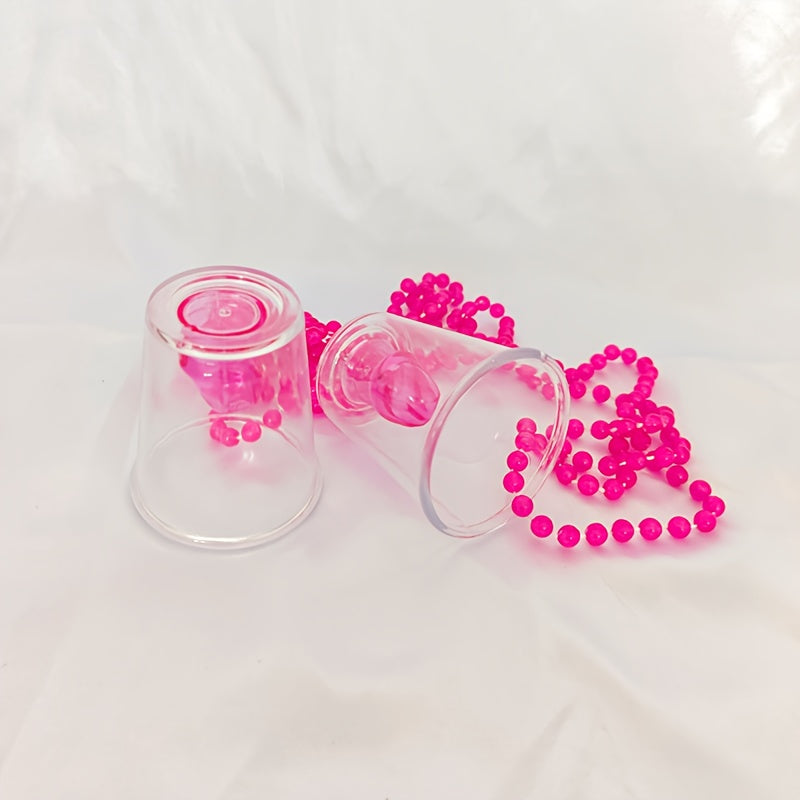 6-Pack Pink Beaded Necklaces with Party Shot Glasses - Plastic Cup Decorations for Bridal Shower, Bachelor Party, Wedding, Baptism, Tailgating | Theme: Carnivals | No Electricity Needed | Ideal for Christmas, Halloween, Hanuk