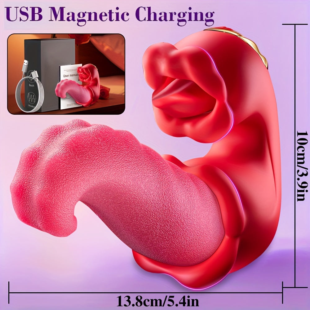 Female Vibrator Adult Toys - 4-in-1 Tongue Push Vibrator Rose Sex Toys, 10 Licking and Swinging Modes, Pleasure Tool, Suitable for Female Couples to Play