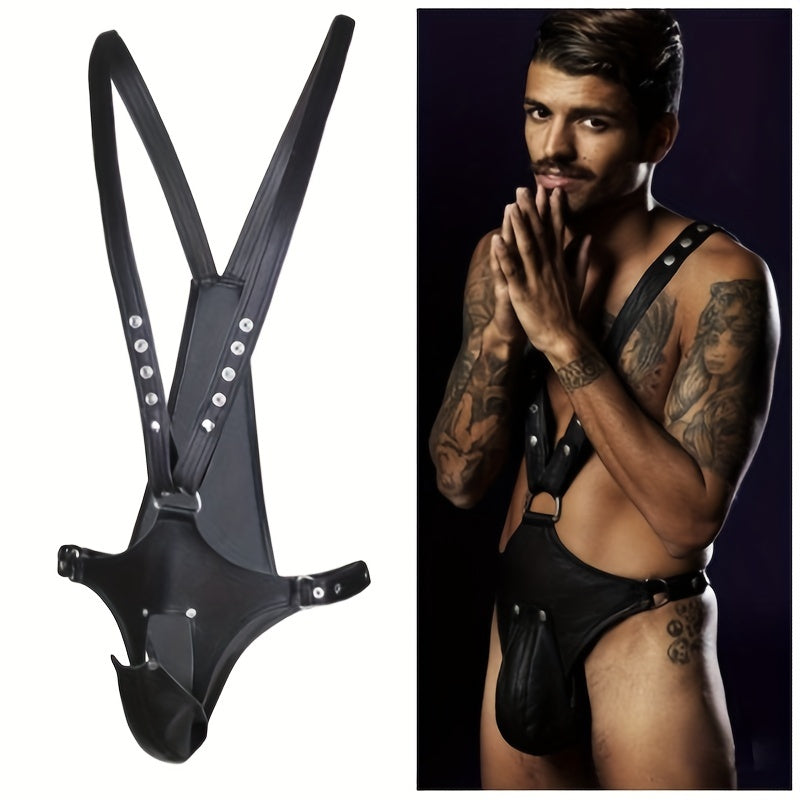 BDSM Men's Erotic Adult Tight Leather Chest Strap Men's Clothing Tight Package Bondage Clothes Penis Chastity Pants Leather Suspenders Pants