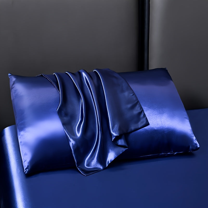 Deluxe satin fitted bed sheet set (1pc flat bed sheet +1pc fitted bed sheet +2pcs pillowcase, without core) high brightness, non-slip, breathable, reversible, long washing as new, suitable for bedrooms, guest rooms, hote