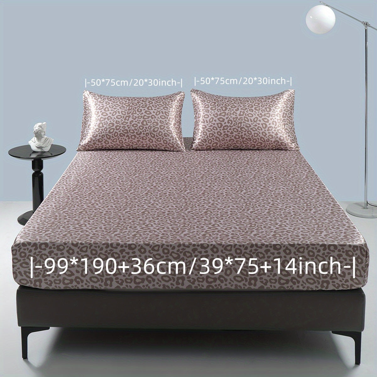 Luxurious Leopard Print Satin Sheet Set - Soft, Breathable, and Hypoallergenic for Comfortable Sleeping in Home, Dorm, and Guest Room - Includes 1 Mat and 2 Pillowcases, Easy Care and Machine Washable (Core Not Included)3pcs