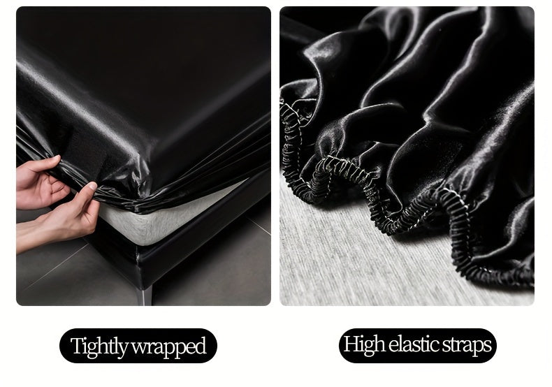 Deluxe satin fitted bed sheet set (1pc flat bed sheet +1pc fitted bed sheet +2pcs pillowcase, without core) high brightness, non-slip, breathable, reversible, long washing as new, suitable for bedrooms, guest rooms, hote