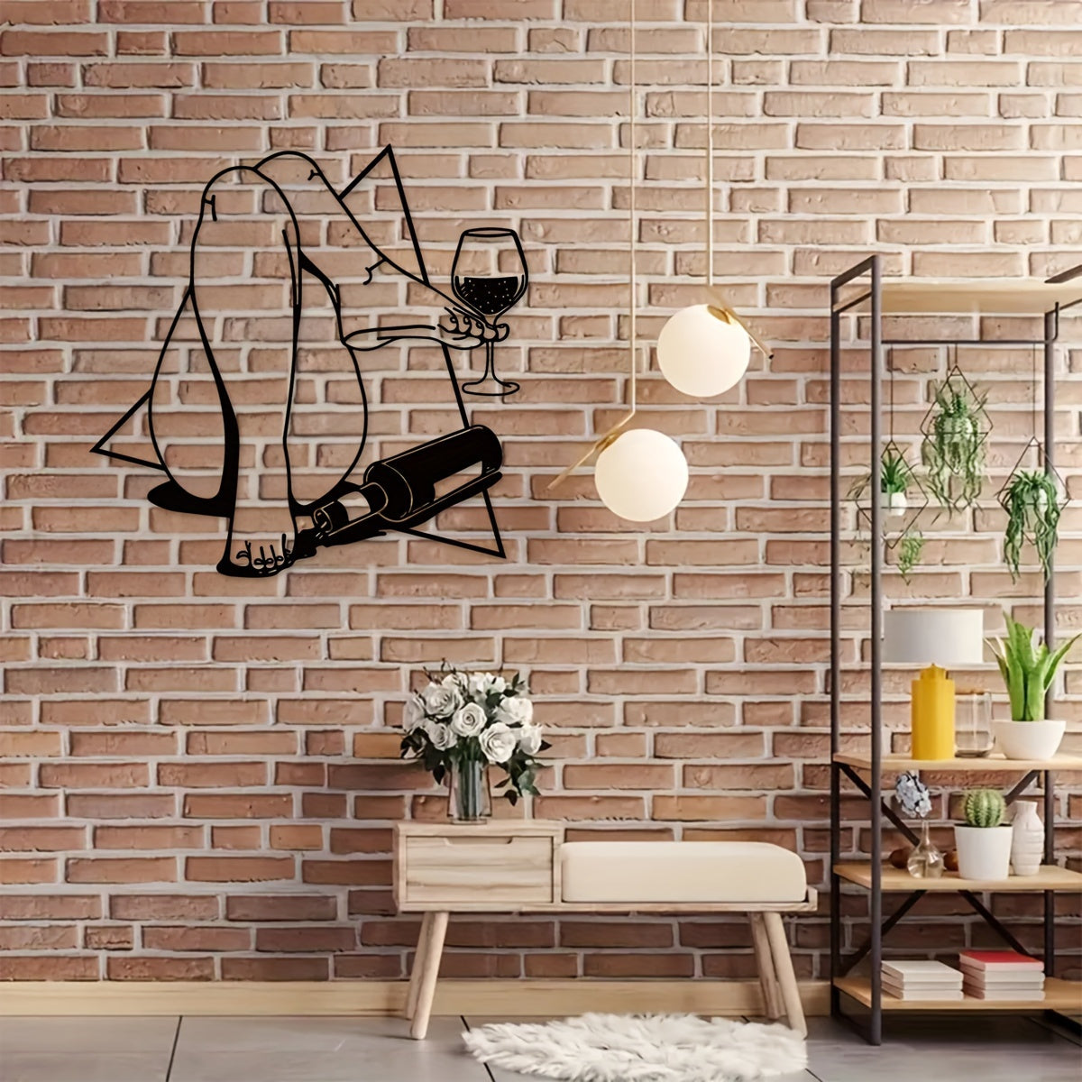 Cyberpunk Wine Drinker Metal Wall Art - Iron Home Bar Decor, No Power Needed, Featherless, Outdoor-Ready