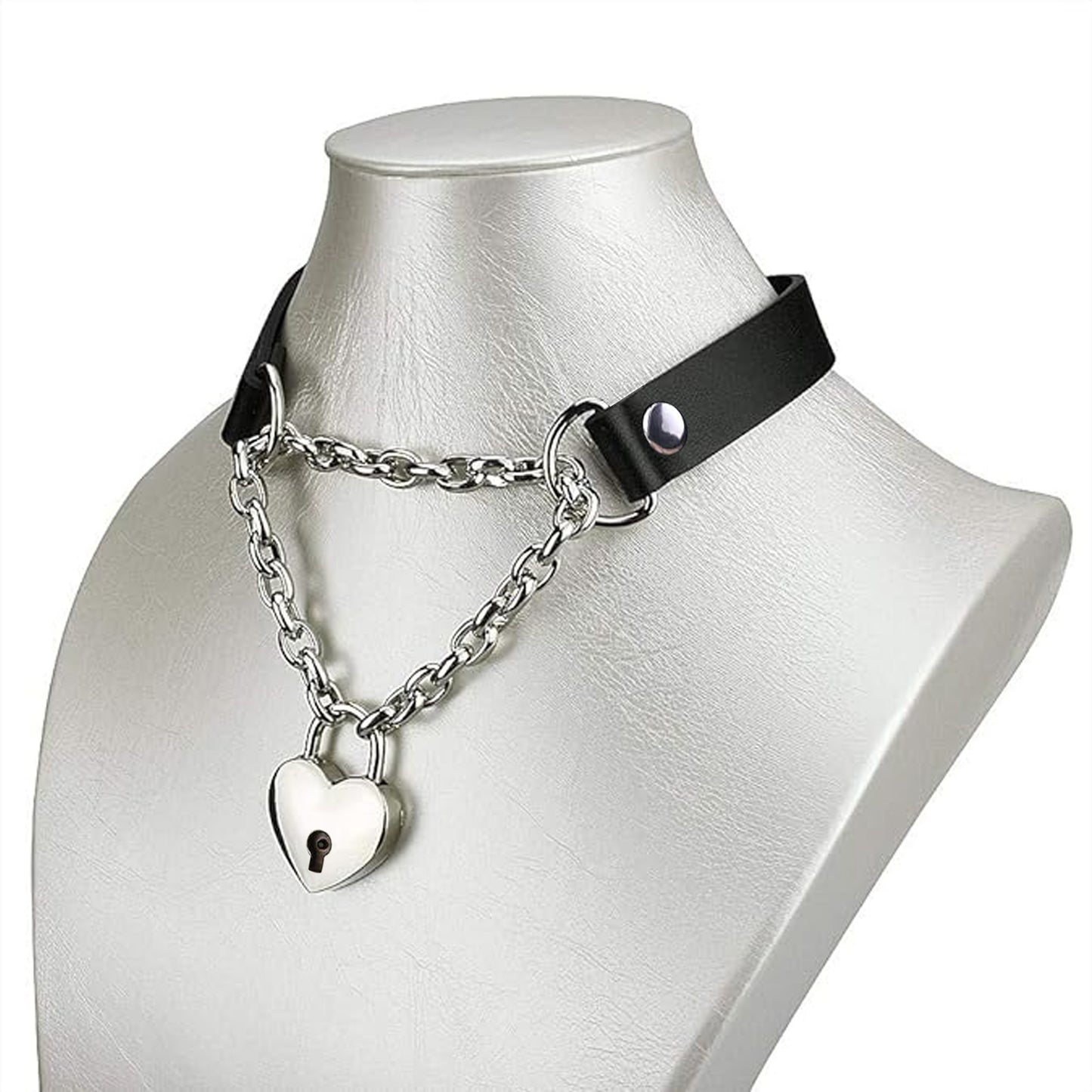 Gothic Sexy Black PU Leather Choker with Heart Lock Pendant - Daily & Halloween Accessory, No Mosaic, Unique Holiday Themed Necklace for Summer