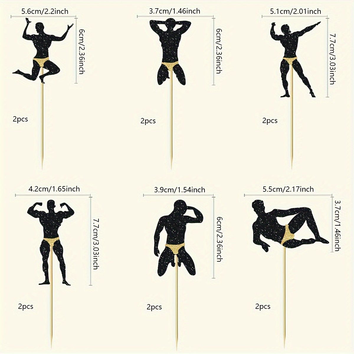 12pcs Male Dancer & Stripper Cupcake Toppers - Perfect for Bachelorette Parties, Hen Nights & Celebrations - No Electricity Needed, Feather-Free, Bamboo Material