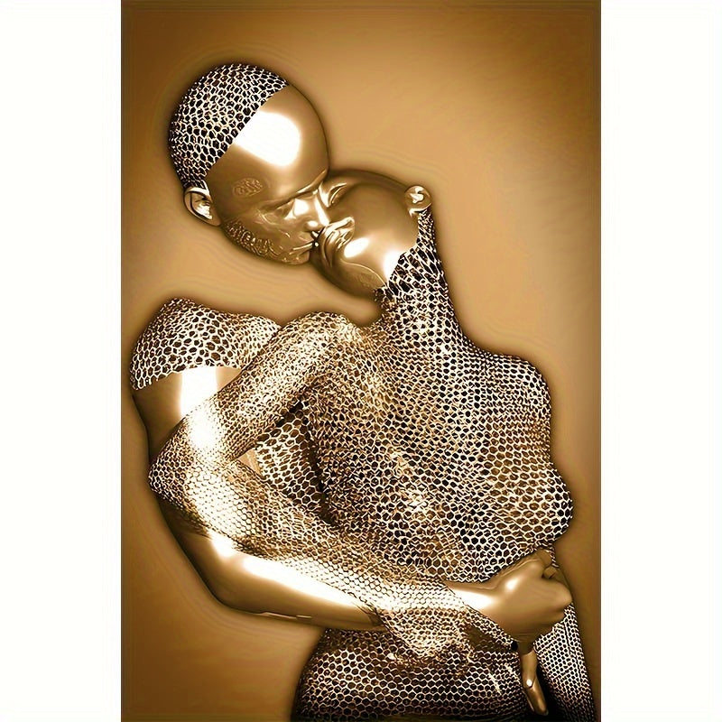 Romantic Golden Embrace Wall Art Poster, 30.48x45.72 cm - Frameless, Perfect for Bedroom, Living Room, Dining Area, and Bathroom Decor