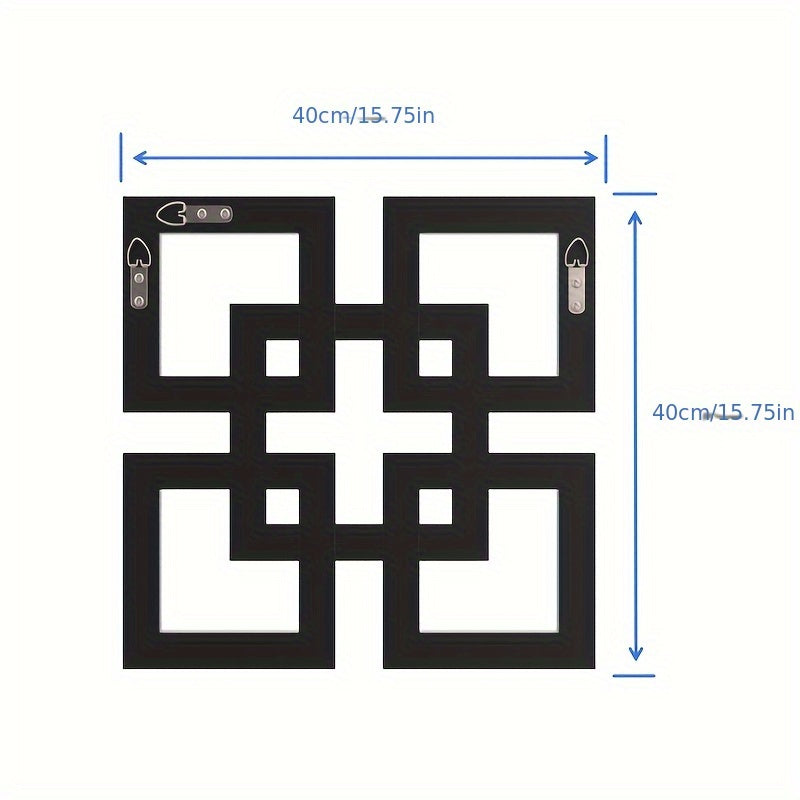 1 Piece Glam Style Square Wall-Mounted Mirror, Frameless Polished Finish, Glass Frame with Mirrored Edge, Horizontal Orientation, Interlocking Fretwork Design - Versatile Hanging Options for Living Room, Bedroom, And Entryway