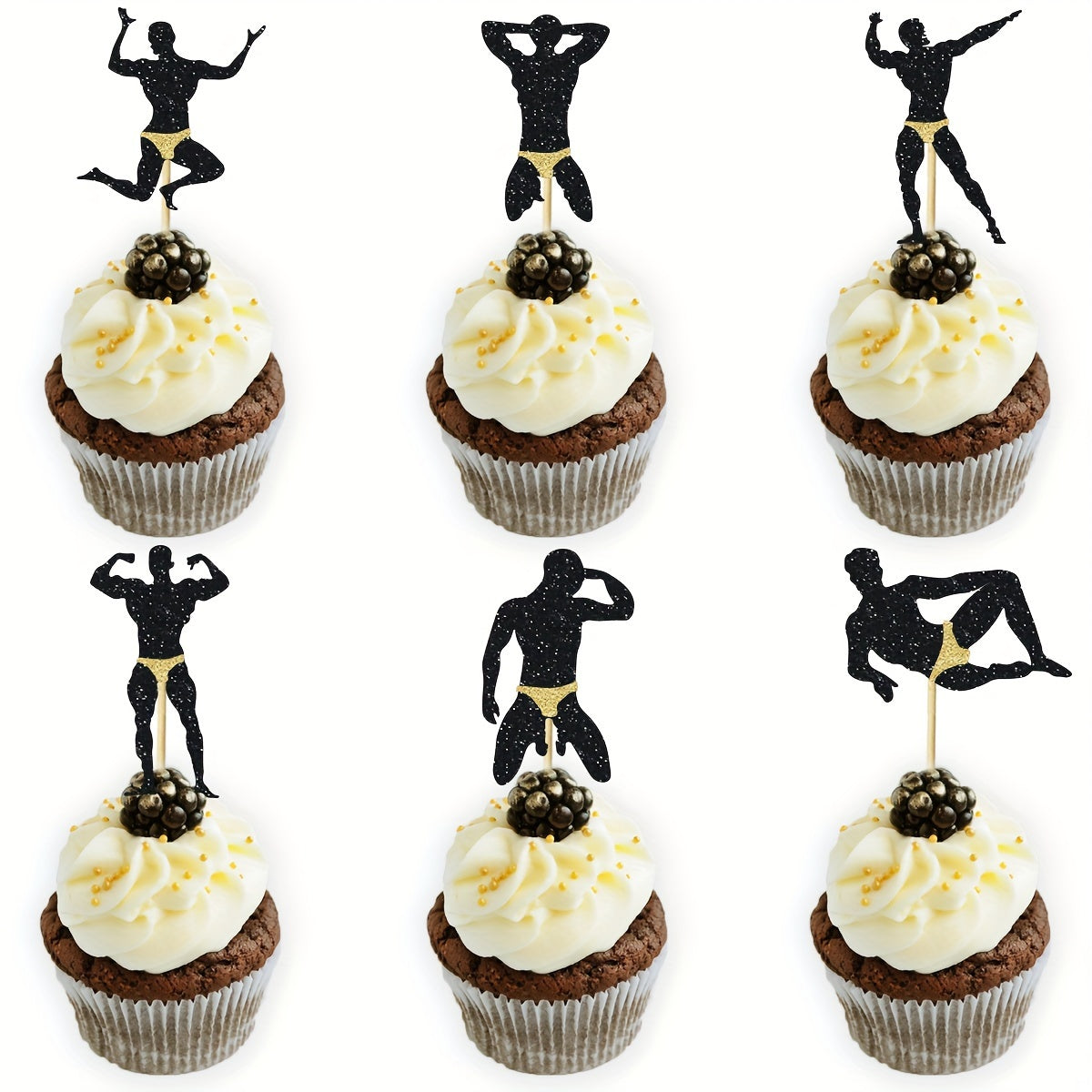 12pcs Male Dancer & Stripper Cupcake Toppers - Perfect for Bachelorette Parties, Hen Nights & Celebrations - No Electricity Needed, Feather-Free, Bamboo Material