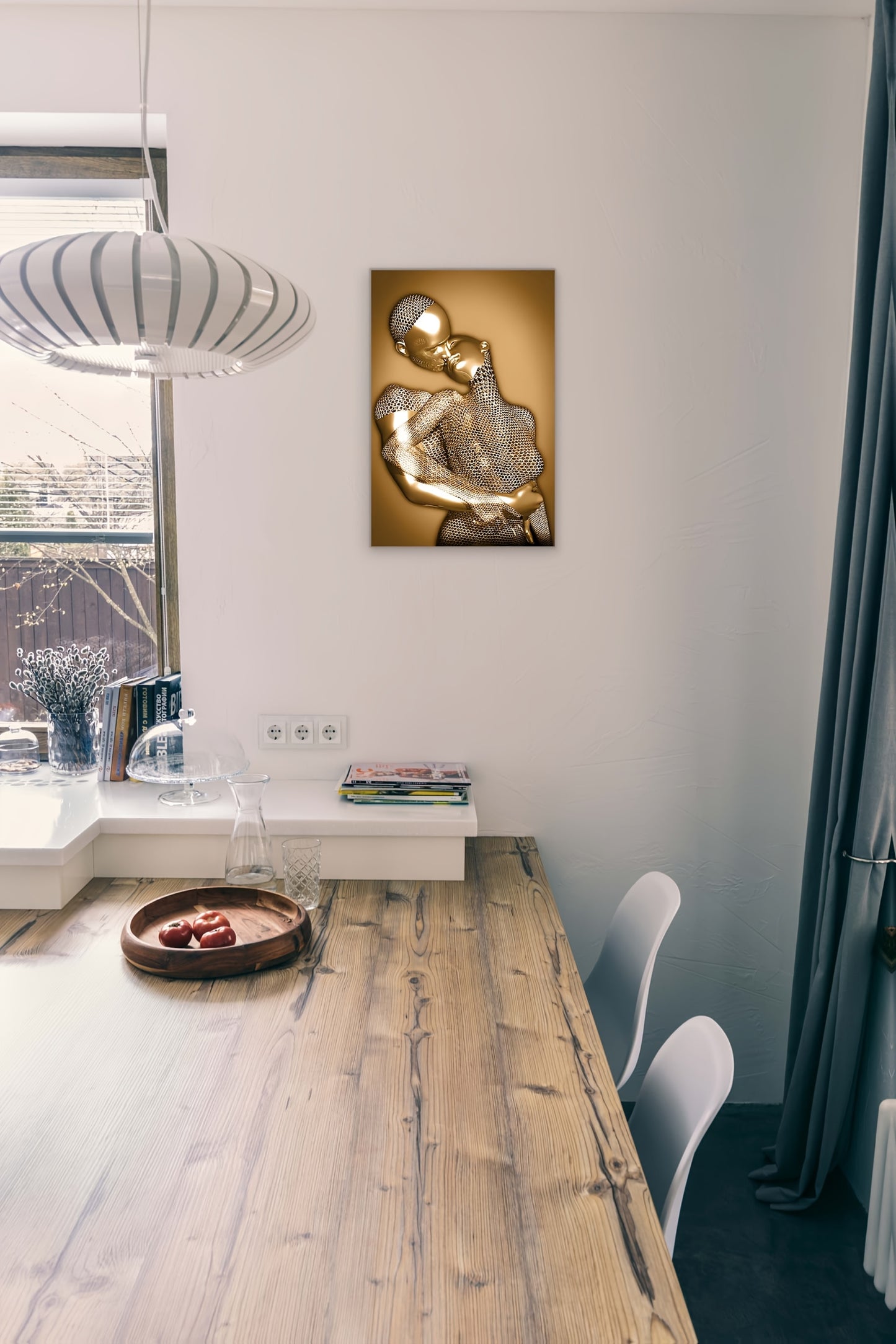 Romantic Golden Embrace Wall Art Poster, 30.48x45.72 cm - Frameless, Perfect for Bedroom, Living Room, Dining Area, and Bathroom Decor