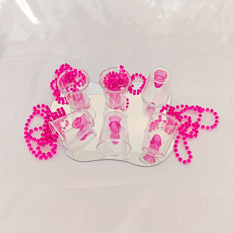 6-Pack Pink Beaded Necklaces with Party Shot Glasses - Plastic Cup Decorations for Bridal Shower, Bachelor Party, Wedding, Baptism, Tailgating | Theme: Carnivals | No Electricity Needed | Ideal for Christmas, Halloween, Hanuk