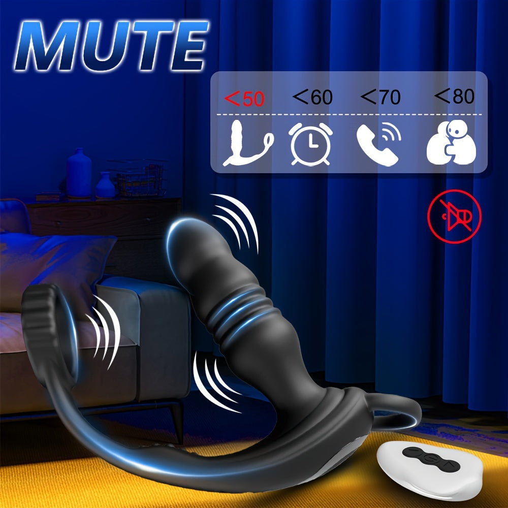 Black Blue Dual Motor Anal Plug Vibrator: Prostate Massager with Ring Plug, Remote Control, 10 Thrust & Vibration Modes, G-spot Stimulation , USB Charging, Latex Material